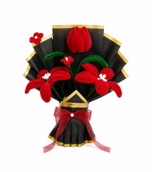Handmade Red Pipe Cleaner Flower Bouquet | Chenille Flower Bouquet Gift for Anniversary, Valentine's Day & Special Occasions