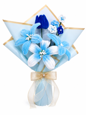 Handmade Blue Pipe Cleaner Flower Bouquet | DIY Chenille Flower Bouquet Gift for Birthday, Anniversary & Special Occasions