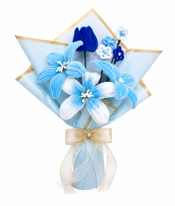 Handmade Blue Pipe Cleaner Flower Bouquet | DIY Chenille Flower Bouquet Gift for Birthday, Anniversary & Special Occasions