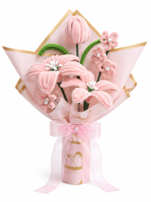 Handmade Pink Pipe Cleaner Flower Bouquet | Chenille Flower Bouquet Gift for Birthday, Anniversary & Special Occasions