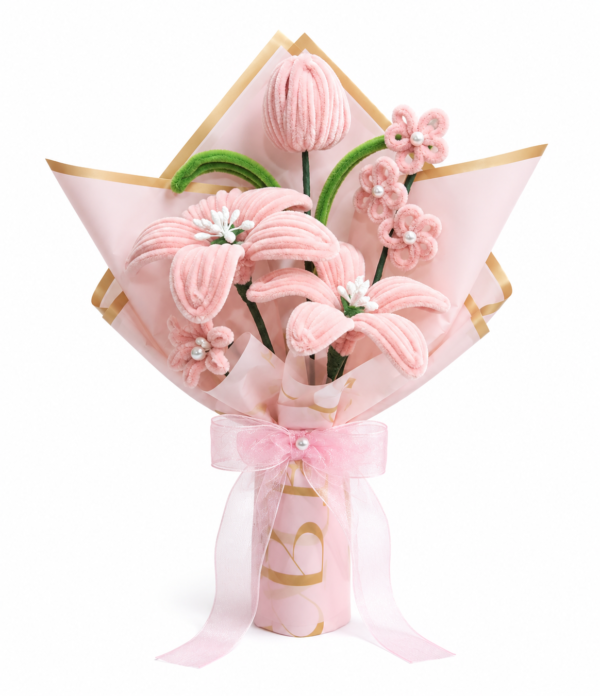 Handmade Pink Pipe Cleaner Flower Bouquet | Chenille Flower Bouquet Gift for Birthday, Anniversary & Special Occasions
