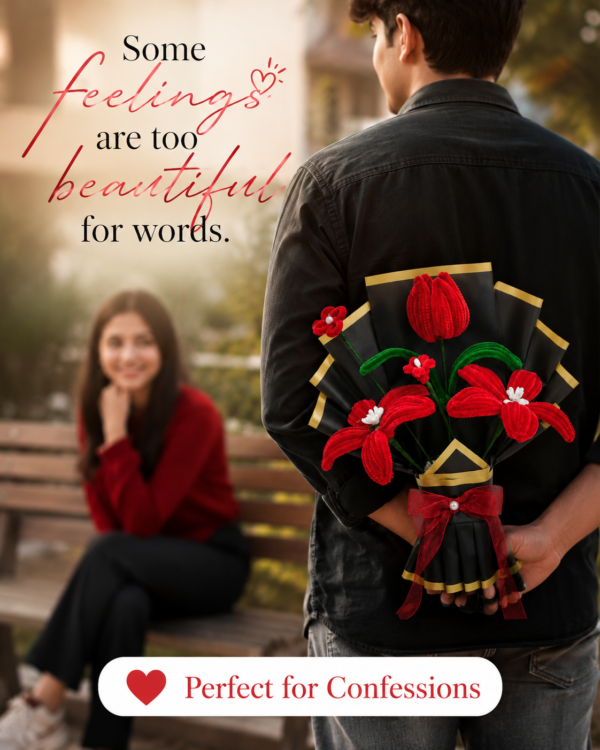 Handmade Red Pipe Cleaner Flower Bouquet | Chenille Flower Bouquet Gift for Anniversary, Valentine's Day & Special Occasions