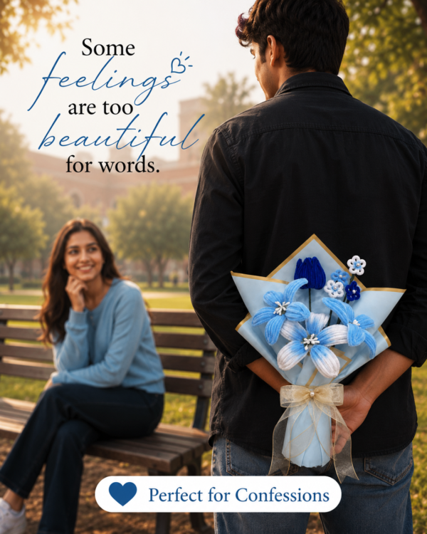 Handmade Blue Pipe Cleaner Flower Bouquet | DIY Chenille Flower Bouquet Gift for Birthday, Anniversary & Special Occasions