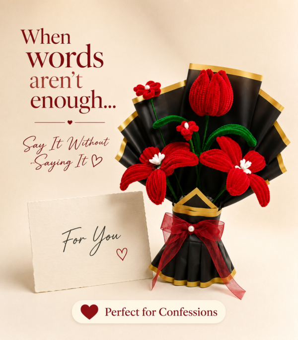 Handmade Red Pipe Cleaner Flower Bouquet | Chenille Flower Bouquet Gift for Anniversary, Valentine's Day & Special Occasions