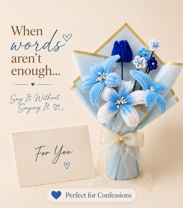 Handmade Blue Pipe Cleaner Flower Bouquet | DIY Chenille Flower Bouquet Gift for Birthday, Anniversary & Special Occasions