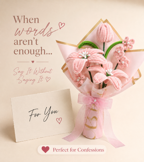 Handmade Pink Pipe Cleaner Flower Bouquet | Chenille Flower Bouquet Gift for Birthday, Anniversary & Special Occasions