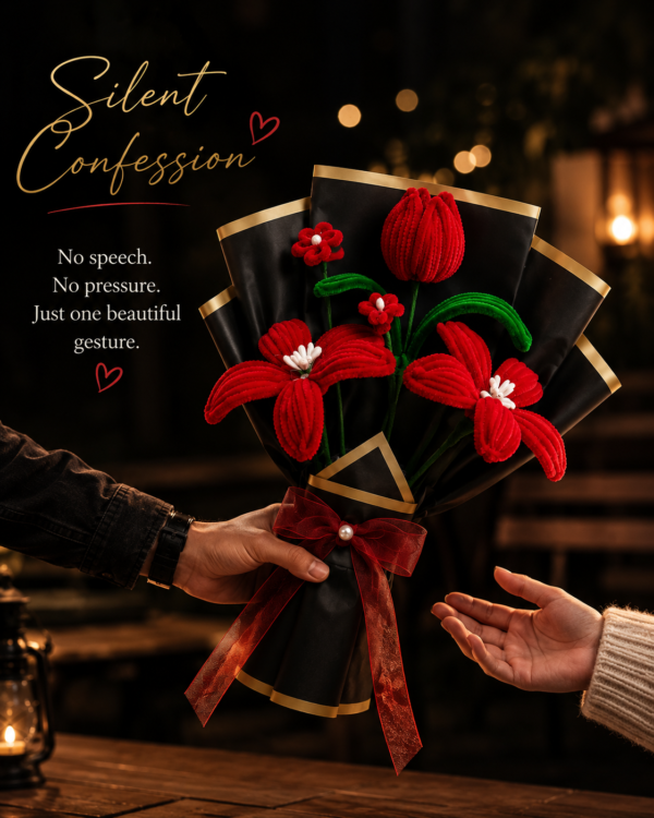 Handmade Red Pipe Cleaner Flower Bouquet | Chenille Flower Bouquet Gift for Anniversary, Valentine's Day & Special Occasions