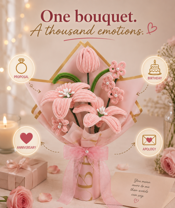 Handmade Pink Pipe Cleaner Flower Bouquet | Chenille Flower Bouquet Gift for Birthday, Anniversary & Special Occasions