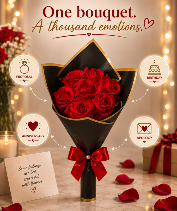 Red Rose Bouquet | Artificial Red Rose Flower Bouquet for Anniversary, Valentine's Day & Romantic Gifts