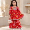 Girls Floral Printed Embroidered Gharara Set | Kids Ethnic Kurti with Gharara Palazzo Set | Festive Party Wear