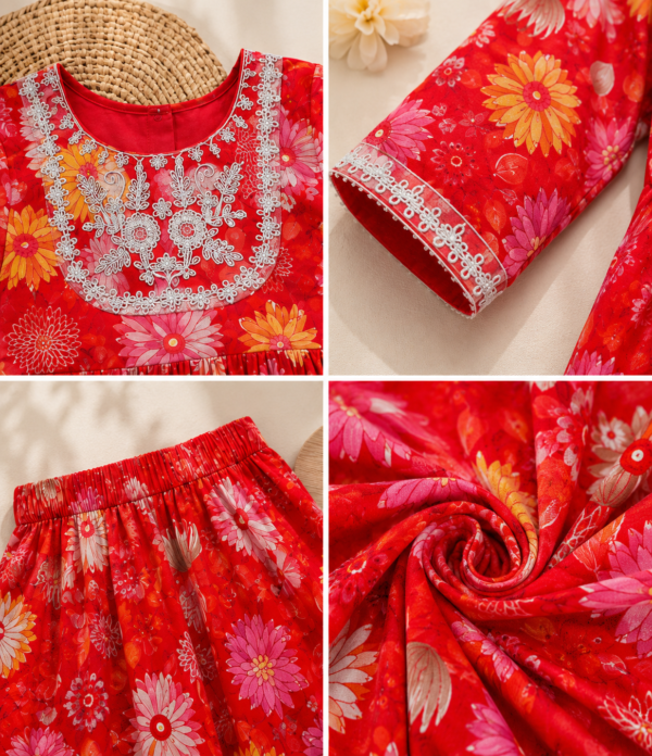Girls Floral Printed Embroidered Gharara Set | Kids Ethnic Kurti with Gharara Palazzo Set | Festive Party Wear