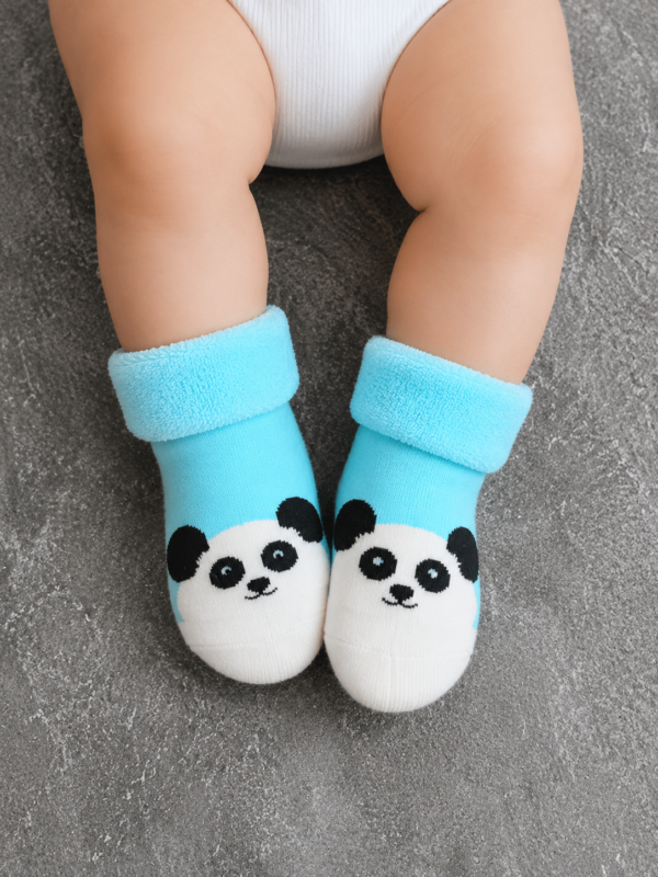 Pack of 4 Baby Winter Fleece Socks | Soft Warm Anti-Slip Cartoon Infant Socks for Boys & Girls
