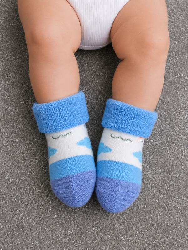 Pack of 4 Baby Winter Fleece Socks | Soft Warm Anti-Slip Cartoon Infant Socks for Boys & Girls