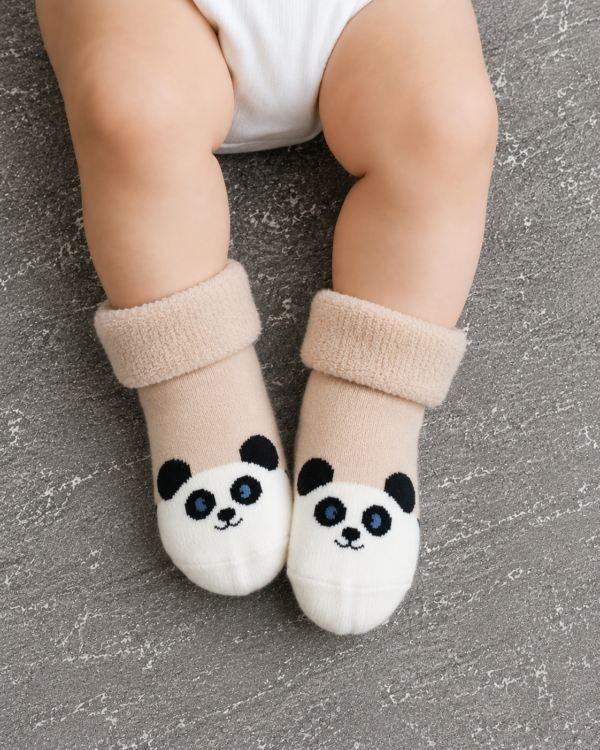 Pack of 4 Baby Winter Fleece Socks | Soft Warm Anti-Slip Cartoon Infant Socks for Boys & Girls