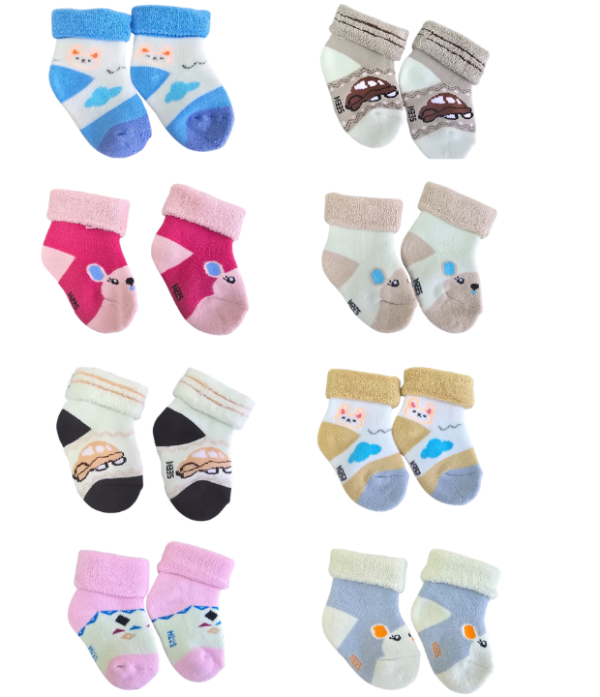 Pack of 4 Baby Winter Fleece Socks | Soft Warm Anti-Slip Cartoon Infant Socks for Boys & Girls